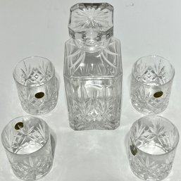 Cut Crystal Decanter  W/ 4 Glasses