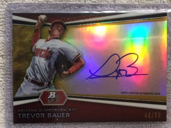 2012 Bowman Platinum Trevor Bauer Autographed Card 44/50 - L