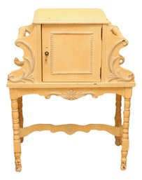 Cream Scrolled Cabinet Table With Bobbin Baluster Legs