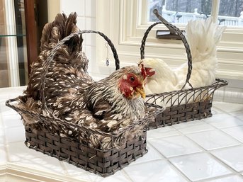 Taxidermy Chickens In Baskets