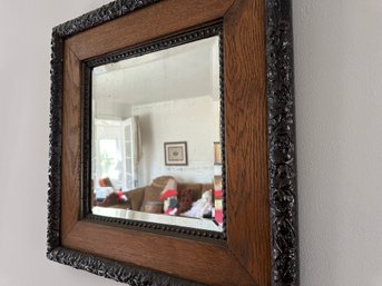 Antique Oak Mirror With Ornate Brown Trim