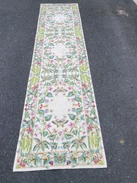 Beautiful Embroidered Rug Runner With Butterflies And Flowers.  Measures 30 1/2' X 118 1/2'.