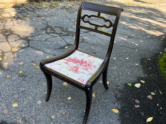 Chinoiserie Themed Upholstered Single Chair - Hardwood, Vintage