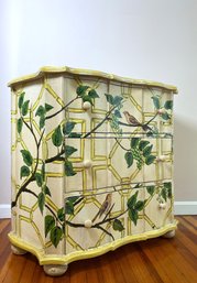 Hand Painted Bird On Grapevine Motif Storage Chest Of Drawers On Bun Feet