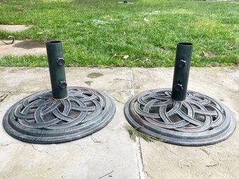 A Pair Of Verdegris Tone Cast Iron Umbrella Stands