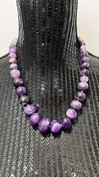 Marbled Purple Gemstone Single Strand Necklace