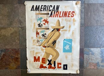 Mid Century American Airlines Mexico Lithograph Travel Poster By E. McKnight-Kauffer (1890-1954)