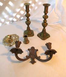 Antique And Vintage 5 Piece Brass Candle Holder Lot