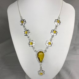 Stunning Sterling Silver / 925 Drop Necklace - SPARKLING Yellow Topaz - GREAT GIFT IDEA  - Brand New !