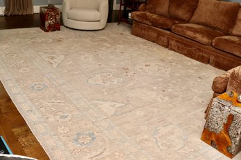 Turkish Oushak Creme Ecru Tobacco And Light Blue Rug