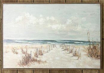 A Modern Textured Giclee Print - Beach Scene In Drift Wood Frame