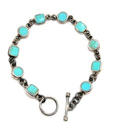 Vintage Mexican Sterling Silver Turquoise Color Chained Bracelet
