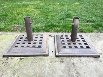 A Set Of Two Attractive Cast Iron Umbrella Bases - Lattice Work Detail - 1 Of 2 In Sale