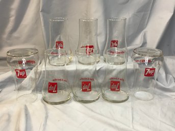 Awesome Set Of Eight (8) Vintage 1960s 7 UP - THE UNCOLA Glasses By Libbey - Great Vintage Advertising Pieces