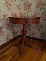 Vintage Circular Pedestal Table With Drawer