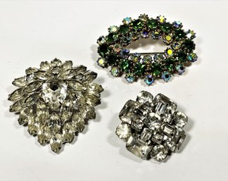 Lot Of Three Vintage Rhinestone Brooches