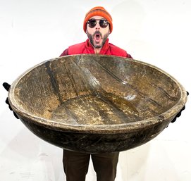 A Huge 18th Century Solid (Carved Of One Solid Slice Of Mahogany) Dough Bowl