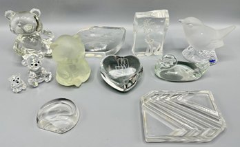 11 Crystal & Glass Figurines & Paperweights Including Swarovski Bears, Nybro & Carl Rotter
