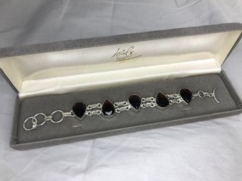 Fabulous Brand New Sterling Silver / 925 Toggle Bracelet With Espresso Bean Brown Topaz - Very Pretty !