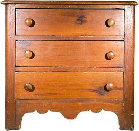 A 19th Century Pine Bedside Table With Scrolled Base