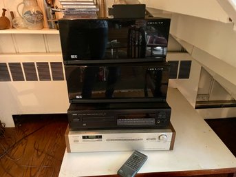 Vintage Toshiba Stereo Receiver & Yamaha CD Player With Large Collection Of Compact Discs