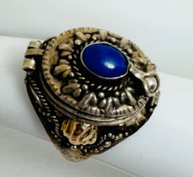 STERLING SILVER POISON RING SET WITH LAPIS AND GOLD TONE ACCENT