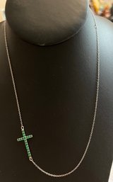 JTV STERLING SILVER LAB CREATED EMERALD CROSS NECKLACE