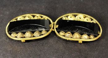 ART DECO  GOLD PLATED TWO PART BUCKLE HAVING JET BLACK STONES