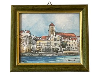 Diminutive Scale Watercolor Scene Of Trogir, Croatia