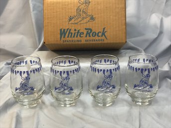 Very Nice Vintage WHITE ROCK BEVERAGES Advertising Glasses By Libbey Glass In Original Box - 50 Years Old