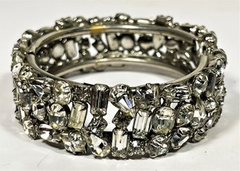 Vintage White Rhinestone Hinged Cuff Bracelet