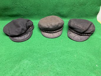 Three Authentic Vintage Greek Fisherman's Caps. Black Wool. Made In Greece.