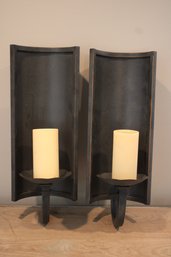 Pair Retired Restoration Hardware Electric Pillar Candle Sconces Wall Mount Lot 2