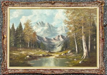 An Original Vintage Oil On Canvas Landscape,  Continental School, Alpine Scene, Signed Her Fel