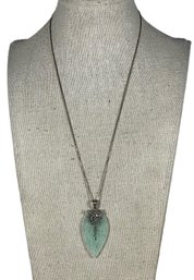 Contemporary Sterling Silver & Jadeite Stone Pendant Chain Necklace