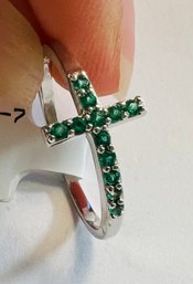 JTV STERLING SILVER LAB CREATED EMERALD CROSS RING