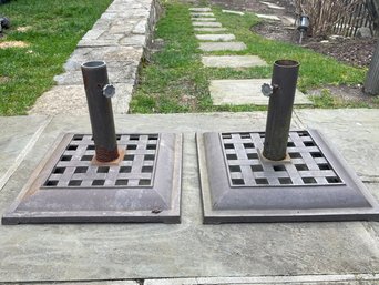 A Set Of Two Attractive Cast Iron Umbrella Bases - Lattice Work Detail - 2 Of 2 In Sale