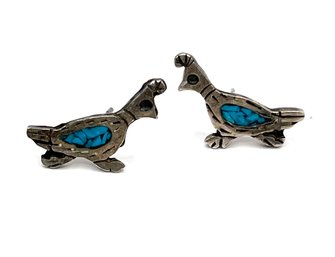 Vintage Native American Sterling Silver Turquoise Color Inlay Quill Earrings