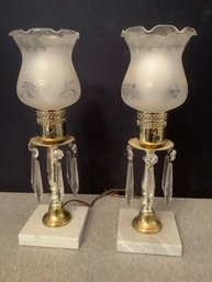Pair Of Table Lamps With Hanging Crystals