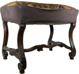 An Antique Footstool - Tapestry With Nailhead Trim