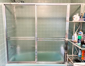 A Vintage Chrome And Tempered Glass Shower Door Set - With 12' Paneled Extension