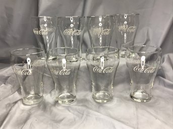 Awesome Group Of Eight Vintage COCA COLA Advertising Soda Fountain Glasses - Interesting Vintage Glasses