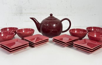 Portuguese Ceramic Appetizer Bowls And Plates And A Teapot