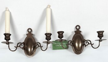 Set Of Two Brass Wall Mounted Taper Candle Sconces