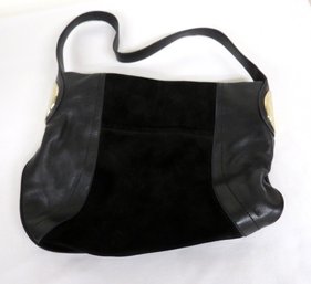 A B. Makowsky Black Buttery Leather & Suede Bag With Brass Trim
