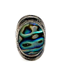 Vintage Sterling Silver Large Abalone Ring, Size 7.75