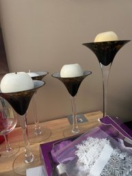 Set Of Four Leopard Print Stemmed Glass Candle Holders