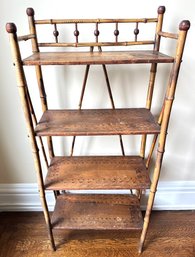 Vintage Bamboo & Wood Hand Painted Etagere Shelf