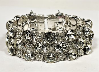 Wide Signed Eisenberg Ice White Rhinestone Bracelet