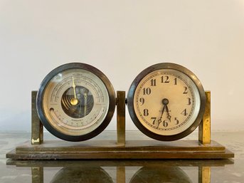 Chelsea Clock Company Brass Mounted Ship's Bell Clock & Barometer Desk Set